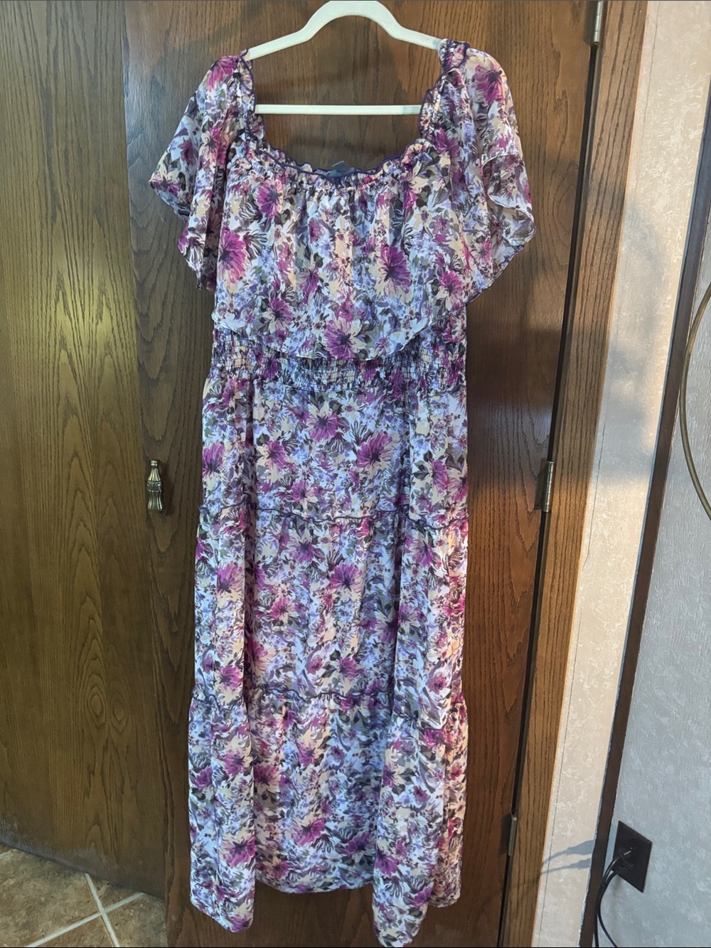 Woman’s plus size Purple Floral Smocked Maxi Dress